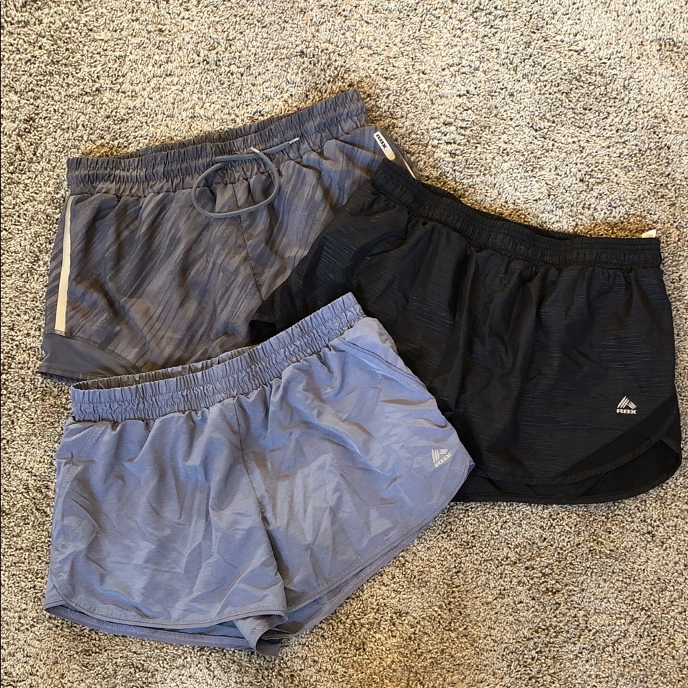 Lot of 3 RBX Athletic Running DriFit Shorts Light & Dark Gray & Black. medium
